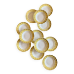 Lot de 12 assiettes creuses vintage jaunes, blanches et dores