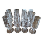 Lot de 12 fltes  champagne vintage sur pied bas en cristallin