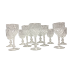 Lot de 12 verres a pied en verre et cristal vin eau art de la table france 1950 Lot de 12 verres a pied en verre et cristal vin eau art de la table france 1950