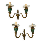 Lot de 2 appliques en bronze et céramique des années 1950 Lot de 2 appliques en bronze et céramique des années 1950