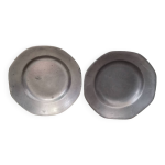 Lot de 2 assiettes vintage octogonale mtal massif aluminium ou etain