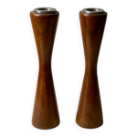 Lot de 2 bougeoirs scandinave diabolo en teck - design danois annes 70