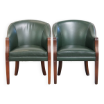 Lot de 2 chaises d'appoint / salle  manger / bureau en cuir de vache vert et bois