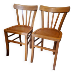 Lot de 2 chaises bistrot en bois blond 1940