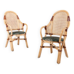Lot de 2 chaises d'intrieur / extrieur vintage en rotin et bambou des annes 1970