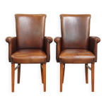 Lot de 2 chaises de salle à manger / d'appoint en cuir de mouton avec accoudoirs Lot de 2 chaises de salle à manger / d'appoint en cuir de mouton avec accoudoirs