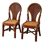 Lot de 2 chaises vintage en rotin avec assise cannage Lot de 2 chaises vintage en rotin avec assise cannage