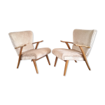 Lot de 2 fauteuils années 50 wing chair zig zag vintage restaurés Lot de 2 fauteuils années 50 wing chair zig zag vintage restaurés