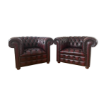 Lot de 2 fauteuils chesterfield cuir bordeaux fleming & howland
