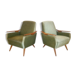 Lot de 2 fauteuils club accoudoirs teck années 50 / 60 Lot de 2 fauteuils club accoudoirs teck années 50 / 60