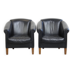 Lot de 2 fauteuils club en cuir de vachette noir de style anglais