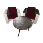 Lot de 2 fauteuils club vintage et table Lot de 2 fauteuils club vintage et table