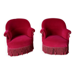 Lot de 2 fauteuils crapauds en velours rouge
