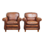 Lot de 2 fauteuils en cuir de mouton de style anglais Lot de 2 fauteuils en cuir de mouton de style anglais