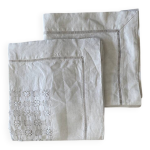 Lot de 2 nappes de desserte ancienne, brodes main - 63x60 cm - lin
