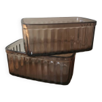 Lot de 2 plat arcopal france marron vintage publicitaire shell Lot de 2 plat arcopal france marron vintage publicitaire shell