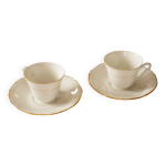 Lot de 2 tasses � caf� en porcelaine de sologne, blanches et dor�es