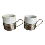 Lot de 2 tasses vintage en porcelaine avec support m�tal argent�