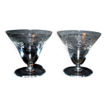 Lot de 2 verres vass en cristal grav guilloch volutes art deco 1920 coupe champagne cocktail