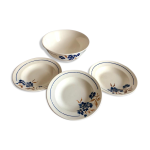 Lot de 3 assiettes creuses et 1 saladier vintage, annes 40, en faence de badonwiller, motif  tunis