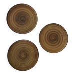 Lot de 3 assiettes en grès artisanal signées effet bûche tourbillon Lot de 3 assiettes en grès artisanal signées effet bûche tourbillon