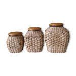 Lot de 3 bocaux recouverts d'osier Lot de 3 bocaux recouverts d'osier