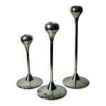 Lot de 3 bougeoirs gouttes vintage en mtal chrom - design space age annes 70