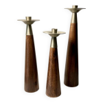 Lot de 3 bougeoirs scandinave parlane teck & métal décoration mid - century Lot de 3 bougeoirs scandinave parlane teck & métal décoration mid - century