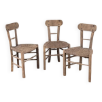 Lot de 3 chaises rustiques en bois et paille tressée Lot de 3 chaises rustiques en bois et paille tressée