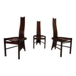 Lot de 3 chaises de salle  manger brutalistes allmilm en chne, 1980