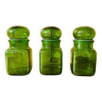 Lot de 3 pots en verre vert vintage ariel