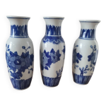 Lot de 3 vases bleus style asiatique en porcelaine