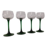 Lot de 4 anciens verres  vin  pied vert d'alsace dcor vigne grav arc cristal