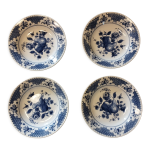 Lot de 4 anciennes assiettes creuses en porcelaine oxford dcor bleu - motifs: fruits et fleurs