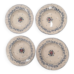 Lot de 4 assiettes creuses table mates d�cor floral bleu et rose