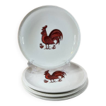 Lot 4 assiettes plates dcor coq poule rouge