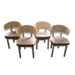 Lot de 4 chaises années 1980, cuir marron clair Lot de 4 chaises années 1980, cuir marron clair