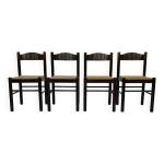 Lot de 4 chaises en bois marron foncé design minimaliste années 70 Lot de 4 chaises en bois marron foncé design minimaliste années 70