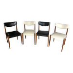 Lot de 4 chaises bois et simili cuir noir et blanc, chaise scandinave