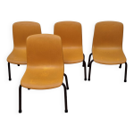 Lot de 4 chaises d'colier vintage grosfillex, annes 60 - 70, plastique orange et pitement tubulaire ...