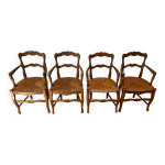 Lot de 4 chaises / fauteuils paills en chne style louis xv