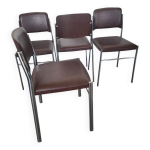 Lot de 4 chaises fauteuil en skaï marron année 1970 Lot de 4 chaises fauteuil en skaï marron année 1970
