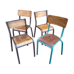 Lot de 4 chaises industrielles �cole vintage collectivit�s mullca