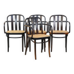 Lot de 4 chaises de salle  manger / bistro au design vintage en bois avec siges tisss