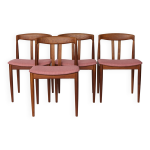 Lot de 4 chaises de salle  manger bramin en teck danemark, annes 1960 revtement rose