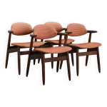 Lot de 4 chaises de salle  manger tijsseling en weng et tissu rouge pierre, hulmefa, annes 60