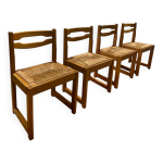 Lot de 4 chaises traneau en orme et paille - maison regain annes 1970