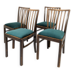 Lot de 4 chaises vintage bois brun, assise verte, style annes 50