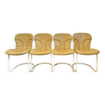 Lot de 4 chaises vintage cidue cuir jaune italie