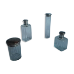 Lot de 4 flacons de toilette en verre bouchons en mtal argent